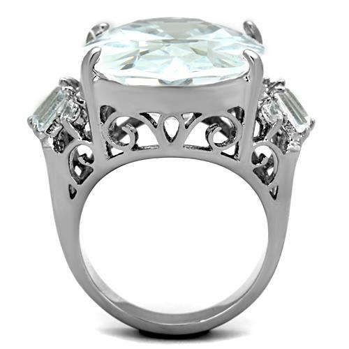 TK1747 - High polished (no plating) Stainless Steel Ring with AAA Grade CZ  in Clear-2