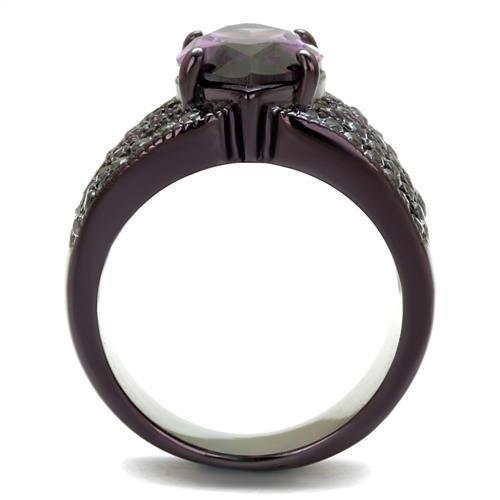 TK1752DC - IP Dark Brown (IP coffee) Stainless Steel Ring with AAA Grade CZ  in Amethyst-2