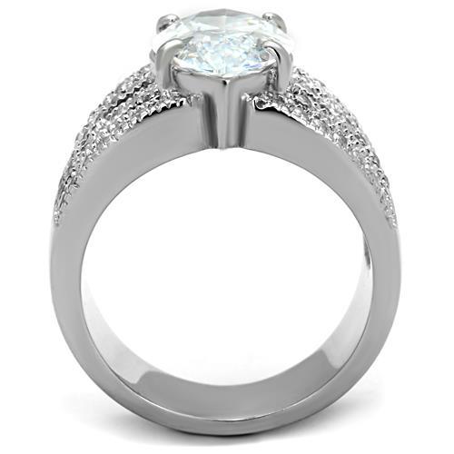 TK1752 - High polished (no plating) Stainless Steel Ring with AAA Grade CZ  in Clear-2