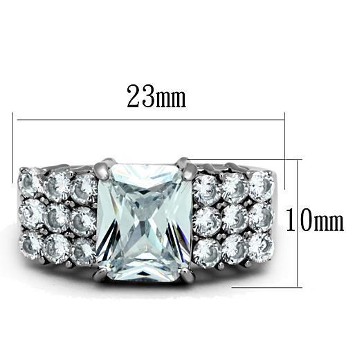 TK1753 - High polished (no plating) Stainless Steel Ring with AAA Grade CZ  in Clear-1