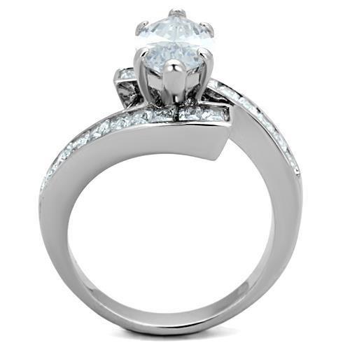 TK1754 - High polished (no plating) Stainless Steel Ring with AAA Grade CZ  in Clear-2