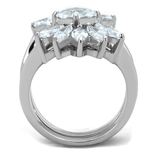 TK1756 - High polished (no plating) Stainless Steel Ring with AAA Grade CZ  in Clear-2