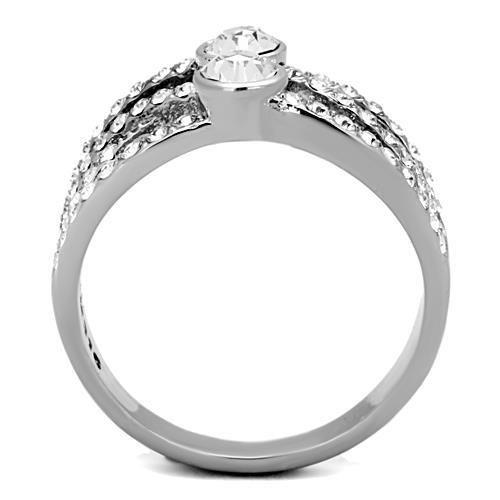 TK1758 - High polished (no plating) Stainless Steel Ring with Top Grade Crystal  in Clear-2