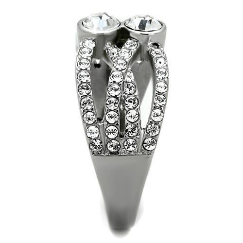 TK1758 - High polished (no plating) Stainless Steel Ring with Top Grade Crystal  in Clear-3