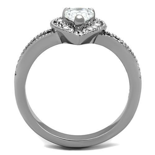 TK1759 - High polished (no plating) Stainless Steel Ring with AAA Grade CZ  in Clear-2