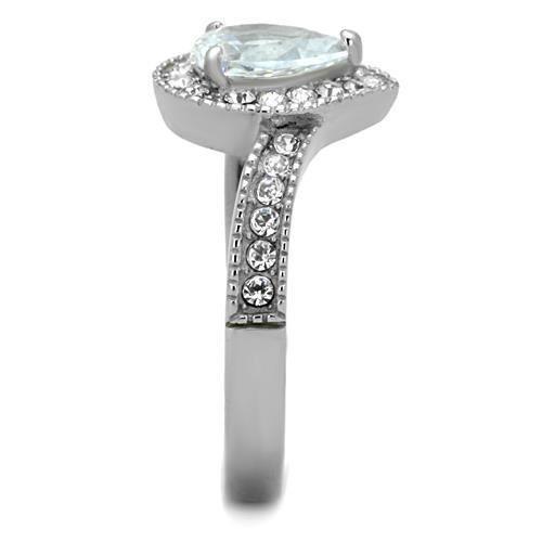 TK1759 - High polished (no plating) Stainless Steel Ring with AAA Grade CZ  in Clear-3