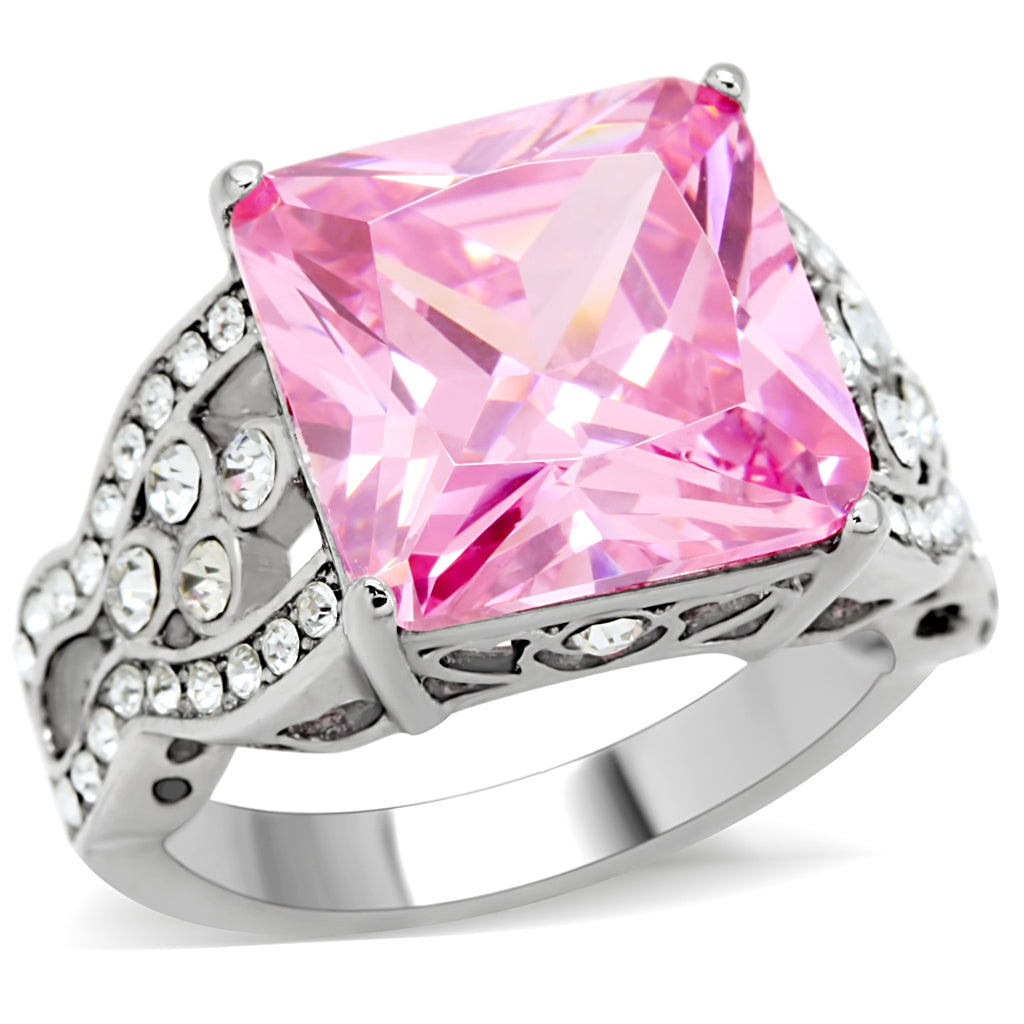 TK175 - High polished (no plating) Stainless Steel Ring with AAA Grade CZ  in Rose-0