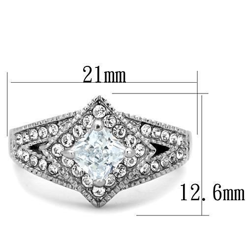 TK1760 - High polished (no plating) Stainless Steel Ring with AAA Grade CZ  in Clear-1