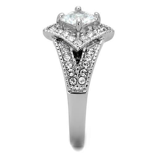 TK1760 - High polished (no plating) Stainless Steel Ring with AAA Grade CZ  in Clear-3