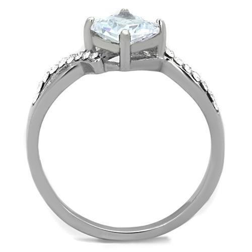 TK1761 - High polished (no plating) Stainless Steel Ring with AAA Grade CZ  in Clear-2