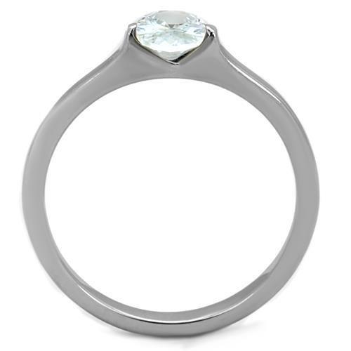 TK1762 - High polished (no plating) Stainless Steel Ring with AAA Grade CZ  in Clear-2
