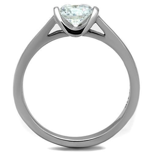TK1763 - High polished (no plating) Stainless Steel Ring with AAA Grade CZ  in Clear-2