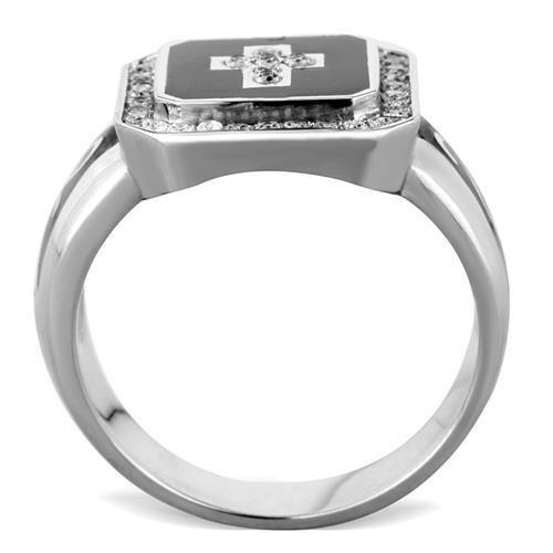 TK1766 - High polished (no plating) Stainless Steel Ring with AAA Grade CZ  in Clear-2