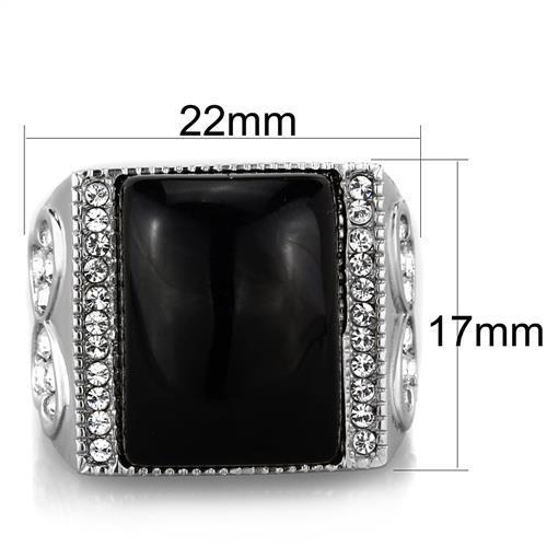 TK1767 - High polished (no plating) Stainless Steel Ring with Synthetic Synthetic Glass in Jet-1