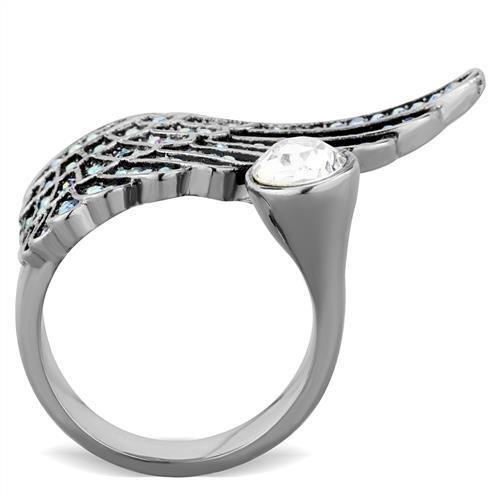 TK1769 - High polished (no plating) Stainless Steel Ring with Top Grade Crystal  in Clear-2