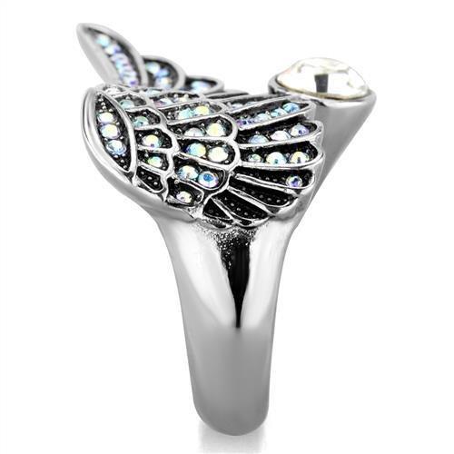TK1769 - High polished (no plating) Stainless Steel Ring with Top Grade Crystal  in Clear-3