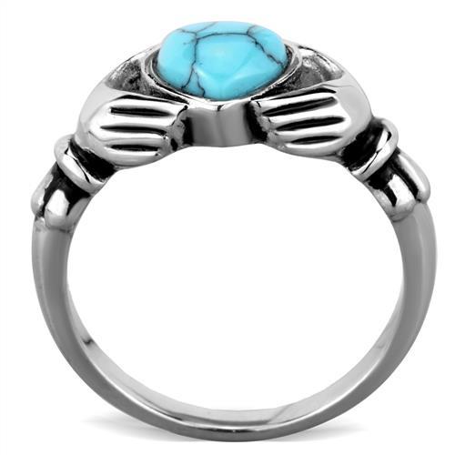 TK1770 - High polished (no plating) Stainless Steel Ring with Synthetic Turquoise in Sea Blue-2