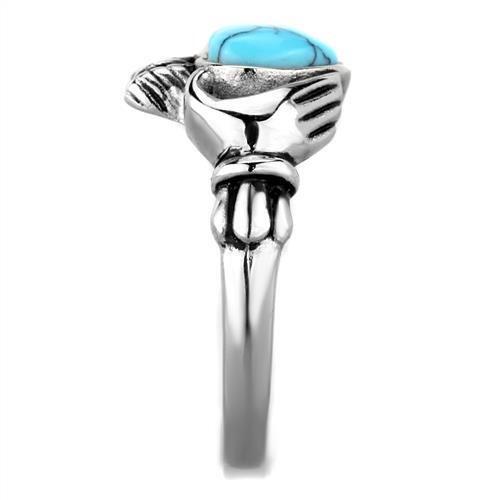 TK1770 - High polished (no plating) Stainless Steel Ring with Synthetic Turquoise in Sea Blue-3