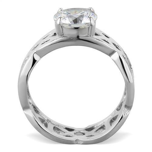 TK1772 - High polished (no plating) Stainless Steel Ring with AAA Grade CZ  in Clear-2