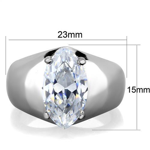 TK1774 - High polished (no plating) Stainless Steel Ring with AAA Grade CZ  in Clear-1