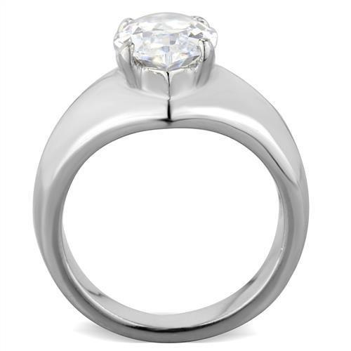 TK1774 - High polished (no plating) Stainless Steel Ring with AAA Grade CZ  in Clear-2