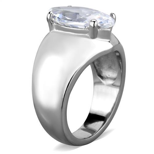 TK1774 - High polished (no plating) Stainless Steel Ring with AAA Grade CZ  in Clear-3