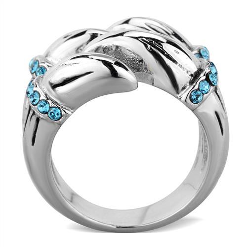 TK1779 - High polished (no plating) Stainless Steel Ring with Top Grade Crystal  in Sapphire-2