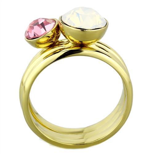 TK1785 - IP Gold(Ion Plating) Stainless Steel Ring with Top Grade Crystal  in White-2