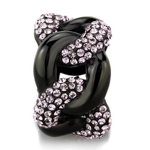 TK1787 - IP Black(Ion Plating) Stainless Steel Ring with Top Grade Crystal  in Light Amethyst-3