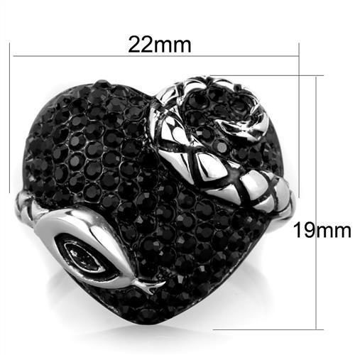 TK1788 - Two-Tone IP Black (Ion Plating) Stainless Steel Ring with Top Grade Crystal  in Jet-1