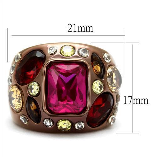 TK1790LC - IP Coffee light Stainless Steel Ring with AAA Grade CZ  in Ruby-1