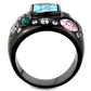 TK1790 - IP Black(Ion Plating) Stainless Steel Ring with AAA Grade CZ  in Sea Blue-2