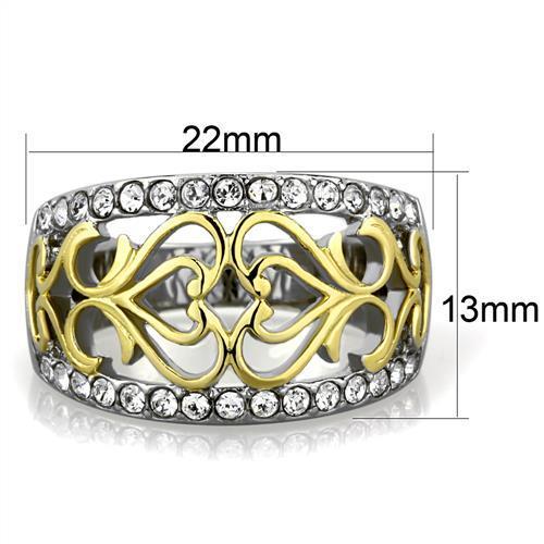 TK1792 - Two-Tone IP Gold (Ion Plating) Stainless Steel Ring with Top Grade Crystal  in Clear-1