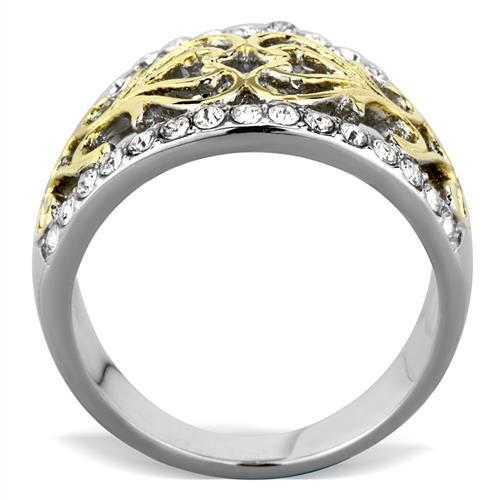 TK1792 - Two-Tone IP Gold (Ion Plating) Stainless Steel Ring with Top Grade Crystal  in Clear-2