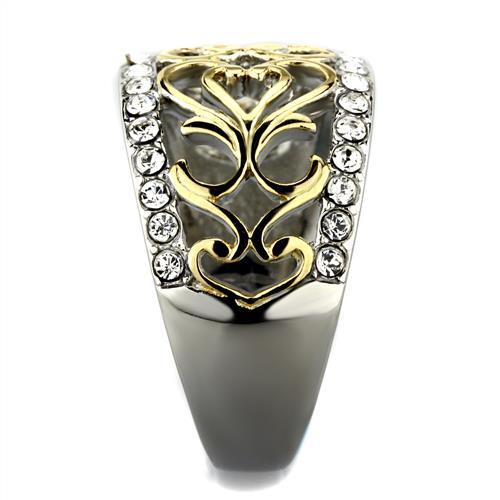 TK1792 - Two-Tone IP Gold (Ion Plating) Stainless Steel Ring with Top Grade Crystal  in Clear-3