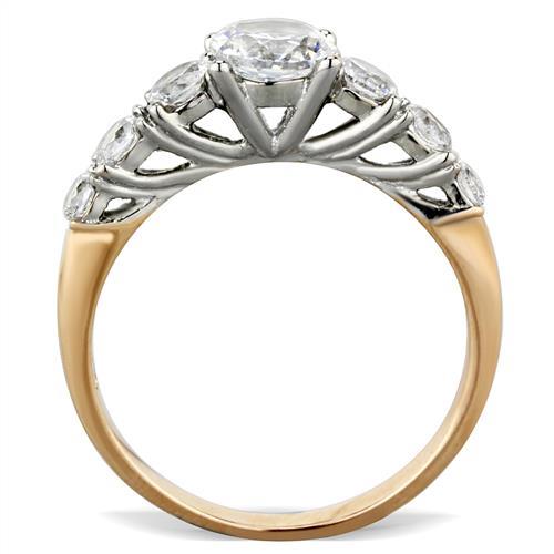 TK1794 - Two-Tone IP Rose Gold Stainless Steel Ring with AAA Grade CZ  in Clear-2