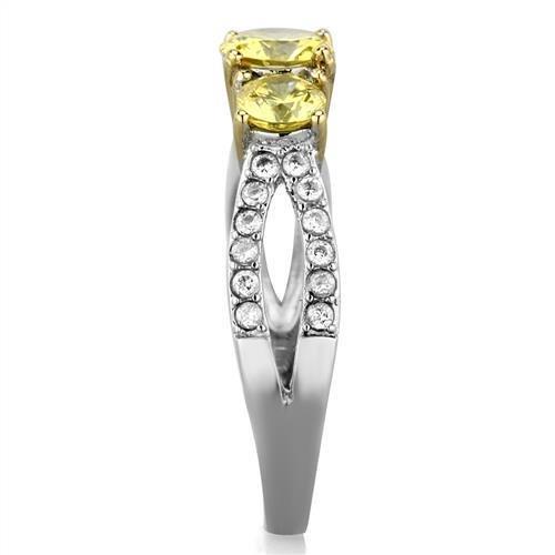 TK1795 - Two-Tone IP Gold (Ion Plating) Stainless Steel Ring with AAA Grade CZ  in Topaz-3