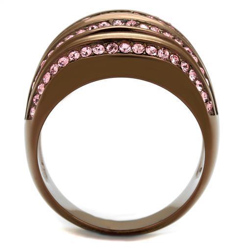 TK1789LC - IP Coffee light Stainless Steel Ring with Top Grade Crystal  in Light Rose-2