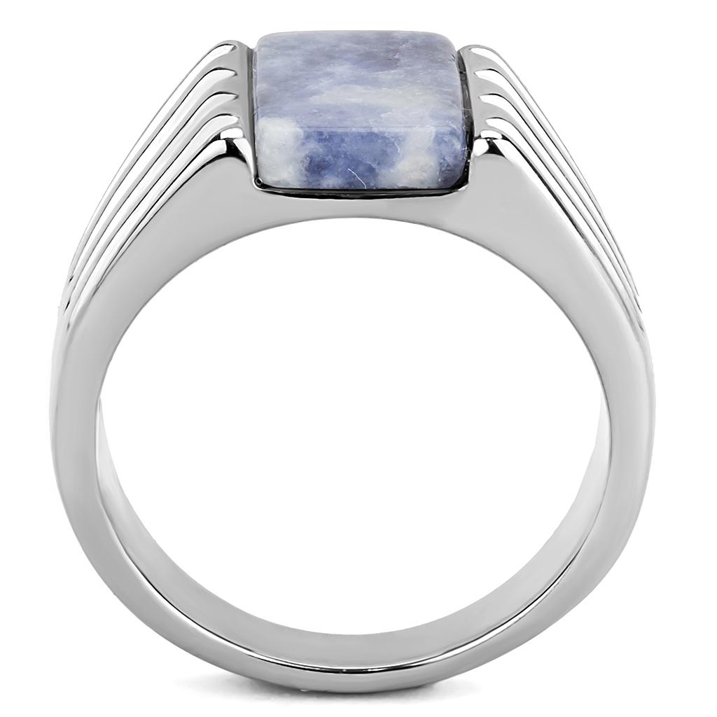TK1799 - High polished (no plating) Stainless Steel Ring with Semi-Precious Sodalite in Capri Blue-2