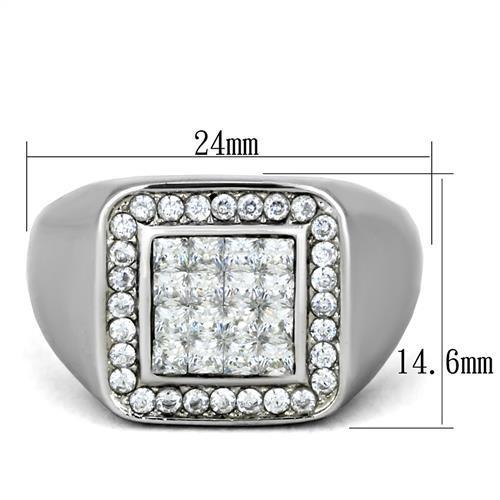 TK1802 - High polished (no plating) Stainless Steel Ring with AAA Grade CZ  in Clear-1