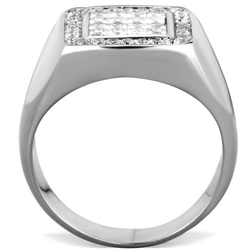 TK1802 - High polished (no plating) Stainless Steel Ring with AAA Grade CZ  in Clear-2