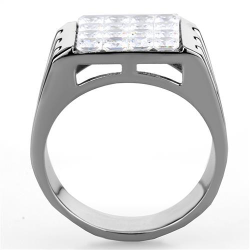 TK1803 - High polished (no plating) Stainless Steel Ring with AAA Grade CZ  in Clear-2