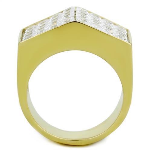 TK1808 - IP Gold(Ion Plating) Stainless Steel Ring with AAA Grade CZ  in Clear-2