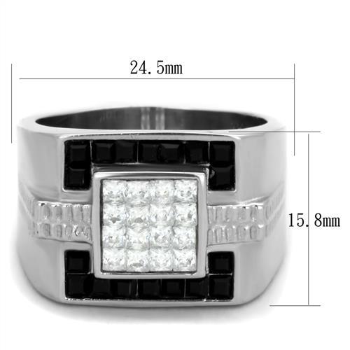 TK1809 - High polished (no plating) Stainless Steel Ring with Top Grade Crystal  in Jet-1