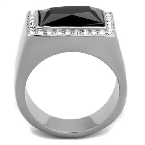 TK1810 - High polished (no plating) Stainless Steel Ring with Synthetic Onyx in Jet-2