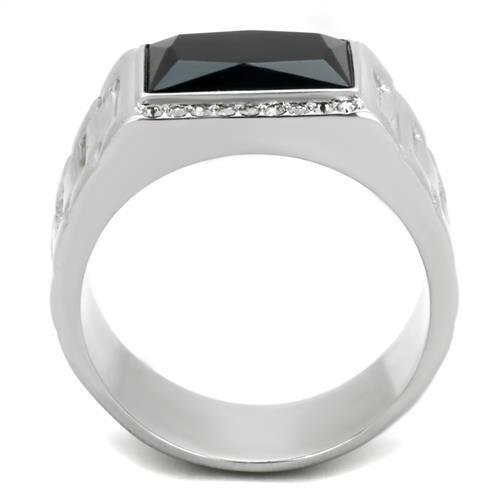 TK1811 - High polished (no plating) Stainless Steel Ring with Synthetic Onyx in Jet-2
