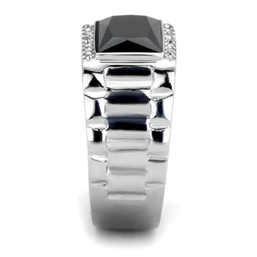 TK1811 - High polished (no plating) Stainless Steel Ring with Synthetic Onyx in Jet-3