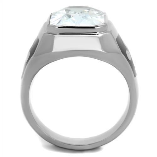 TK1813 - High polished (no plating) Stainless Steel Ring with AAA Grade CZ  in Clear-2