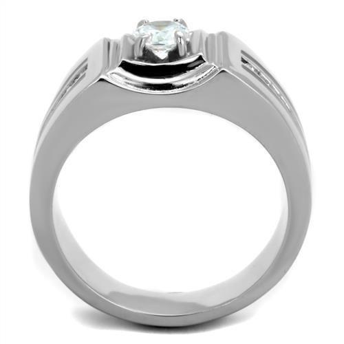 TK1814 - High polished (no plating) Stainless Steel Ring with AAA Grade CZ  in Clear-2