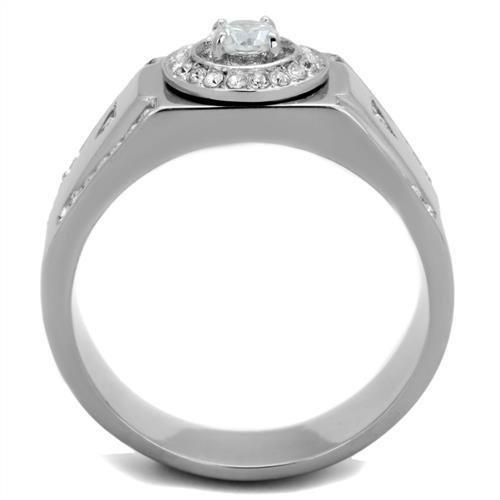 TK1819 - High polished (no plating) Stainless Steel Ring with AAA Grade CZ  in Clear-2